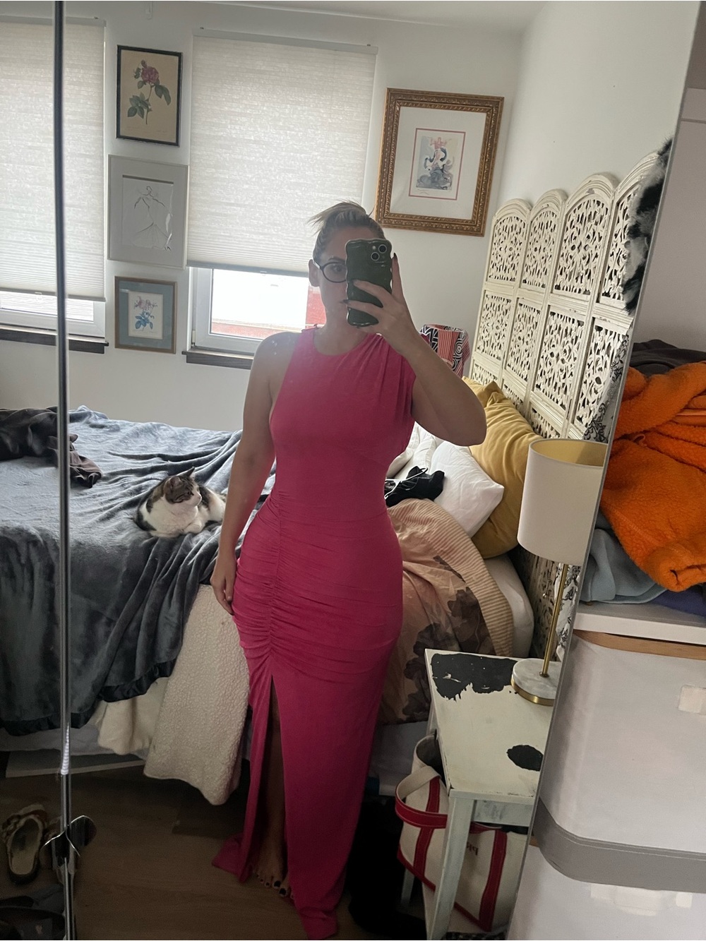 MISHA COLLECTION Fuchsia Ruched Split Maxi Dress